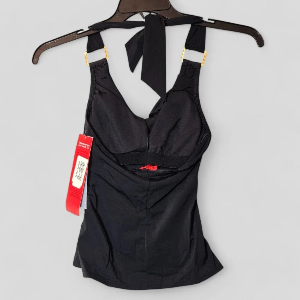 Spanx Draped Whittle Waistline Halter Tankini Black 6 Slimming Minimalist NWT
